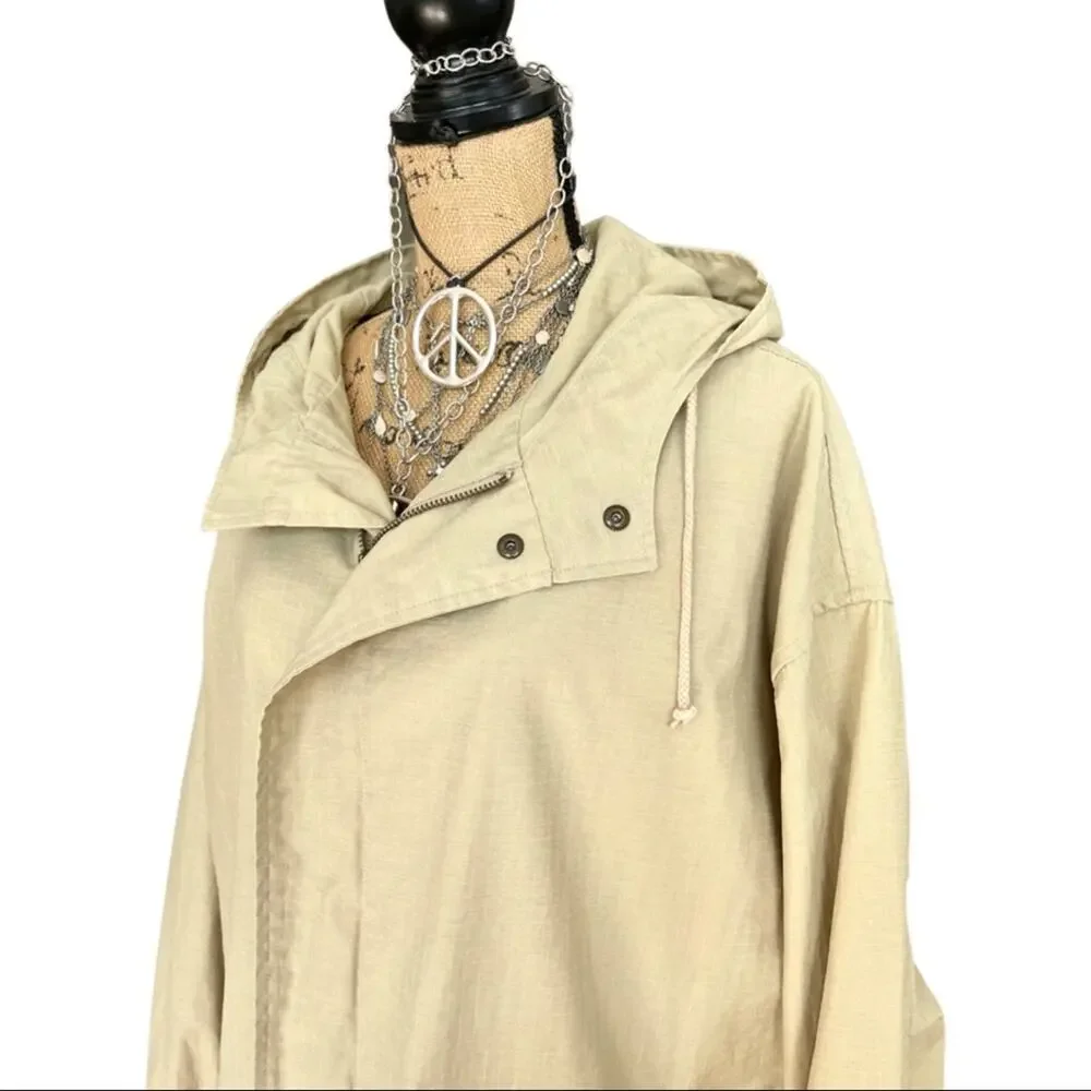 EDDIE BAUER men's jacket - lightweight beige hoodie size S- SMALL (oversized)